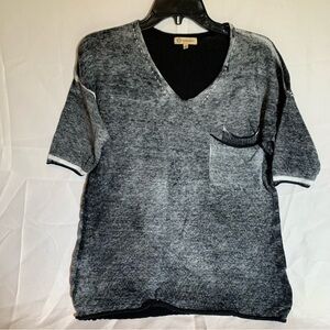 Democracy V Neck Black and Gray Knit Top